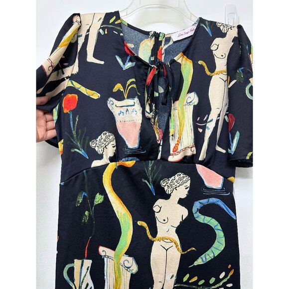 NWT Lisa Says Gah Penelope Museo Nero Print Midi Dress Black Statue Vase S - Picture 8 of 15